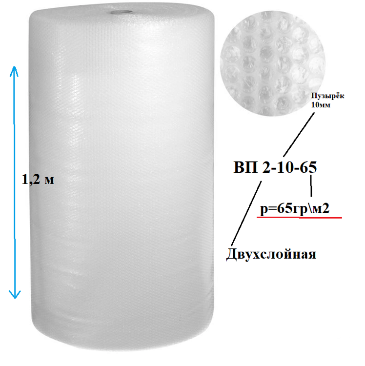 Воздушно-пузырьковая пленка ширина 1,2 м, ВП 2-10-65
